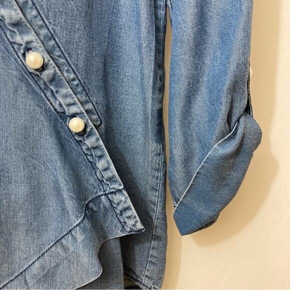 T&W Designs Tencel Lightweight Denim Cross Over Wrap Handkerchief Blouse Top - Picture 5 of 12